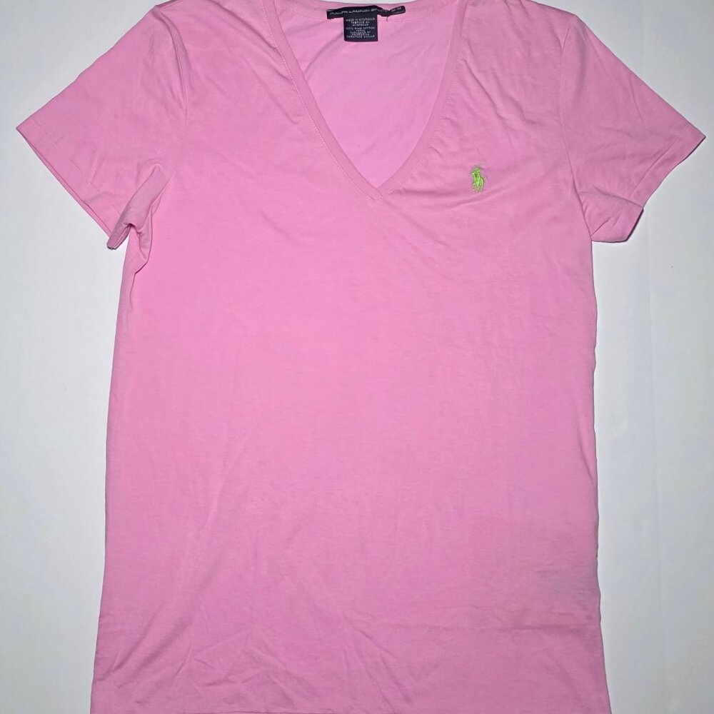 Ralph Lauren Sport Womens Pink Short Sleeve V Neck Blouse Size Medium